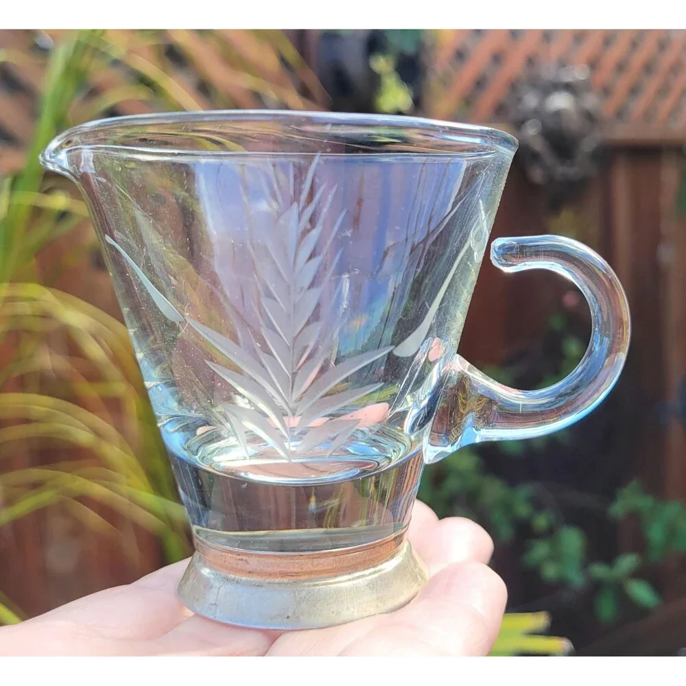 Webster Sterling Silver Plated Art Deco Etched Wheat Glass Creamer - 1950s